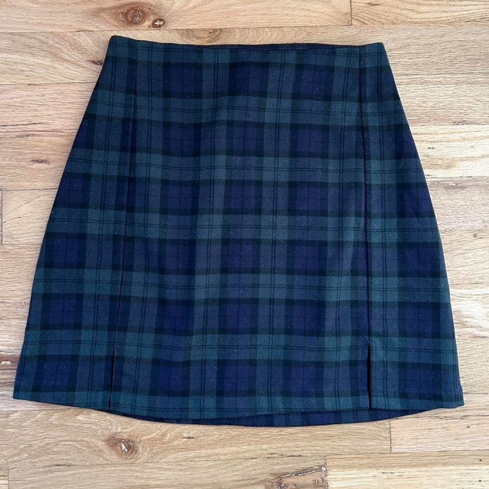 Brandy Melville Tartan A-Line Skirt - Navy and Forest Green